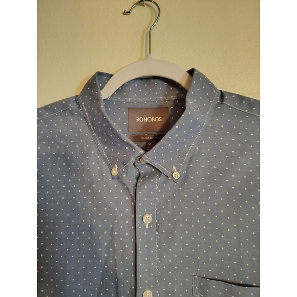 Bonobos Tailored Slim Fit Size XL Chambray Blue White Dots Button Down Shirt - Picture 5 of 11